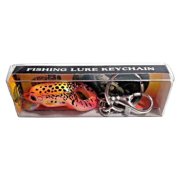 River's Edge Pink Spotted Frog Fishing Lure Metal Keychain Fisherman Gift NEW - Picture 2 of 7